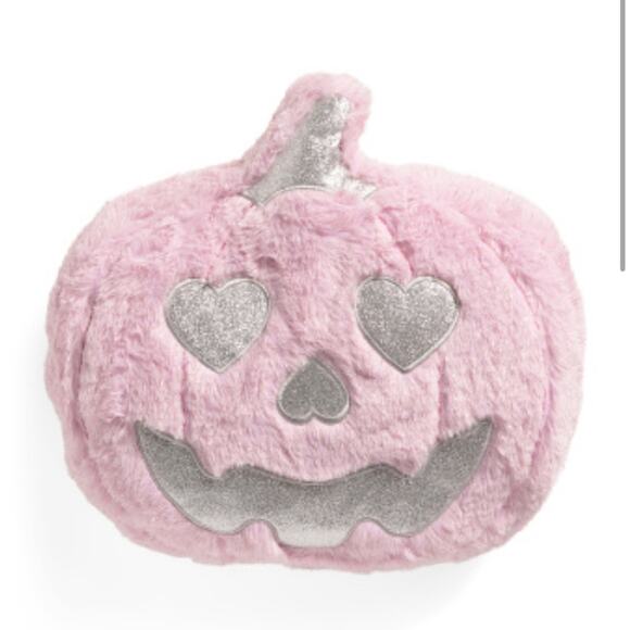 Bella Luxx 15” Heart Eye Pumpkin Pillow Pink and Silver Metallic Halloween - Picture 1 of 6
